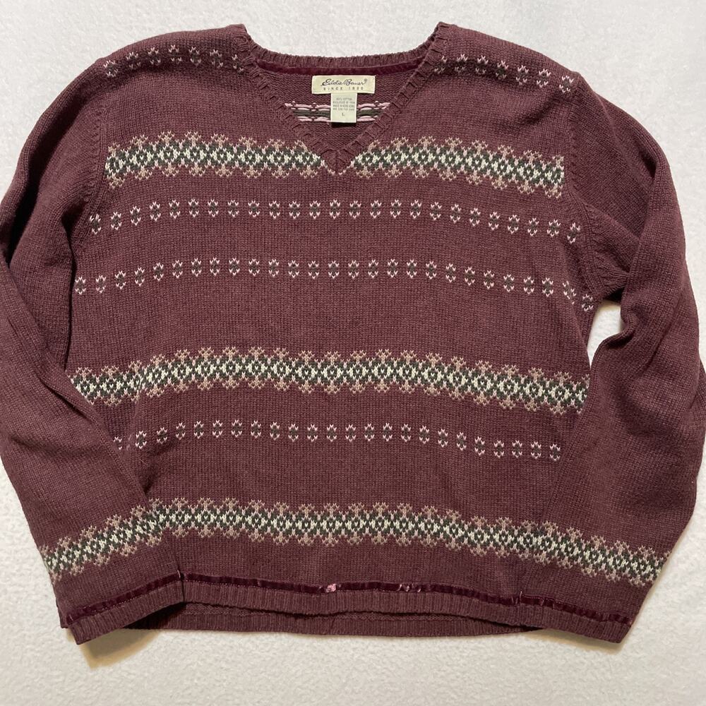 Eddie Bauer Sweater Women Large Crop Babydoll Knit Long Sleeve Winter Y2K Cotton